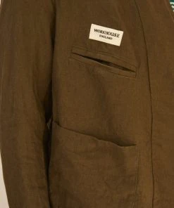 Workhouse England - Calab Pocket Linen Jacket In Washed Khaki New