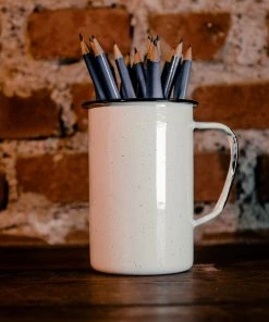 Antiques White Enamelware (Tall) 500 Ml Mug With Black Rim Antiques&Collectibles