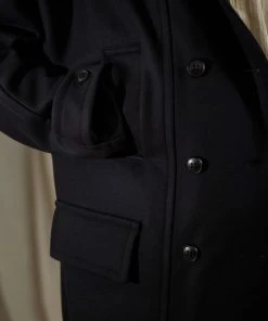 Workhouse England - Fisherman Long Wool Coat In Dark Navy