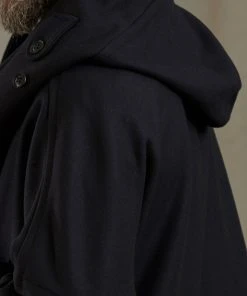 Workhouse England - Fisherman Long Wool Coat In Dark Navy