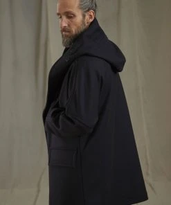Workhouse England - Fisherman Long Wool Coat In Dark Navy
