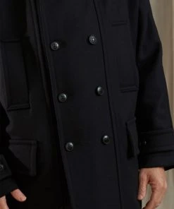 Workhouse England - Fisherman Long Wool Coat In Dark Navy