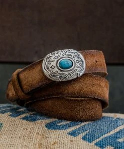 Alberto Luti - Suede Leather Belt In Tobacco (Western Turquoise Buckle)