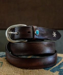 Accessories Alberto Luti - Essential Turquoise Leather Belt In Dark Brown
