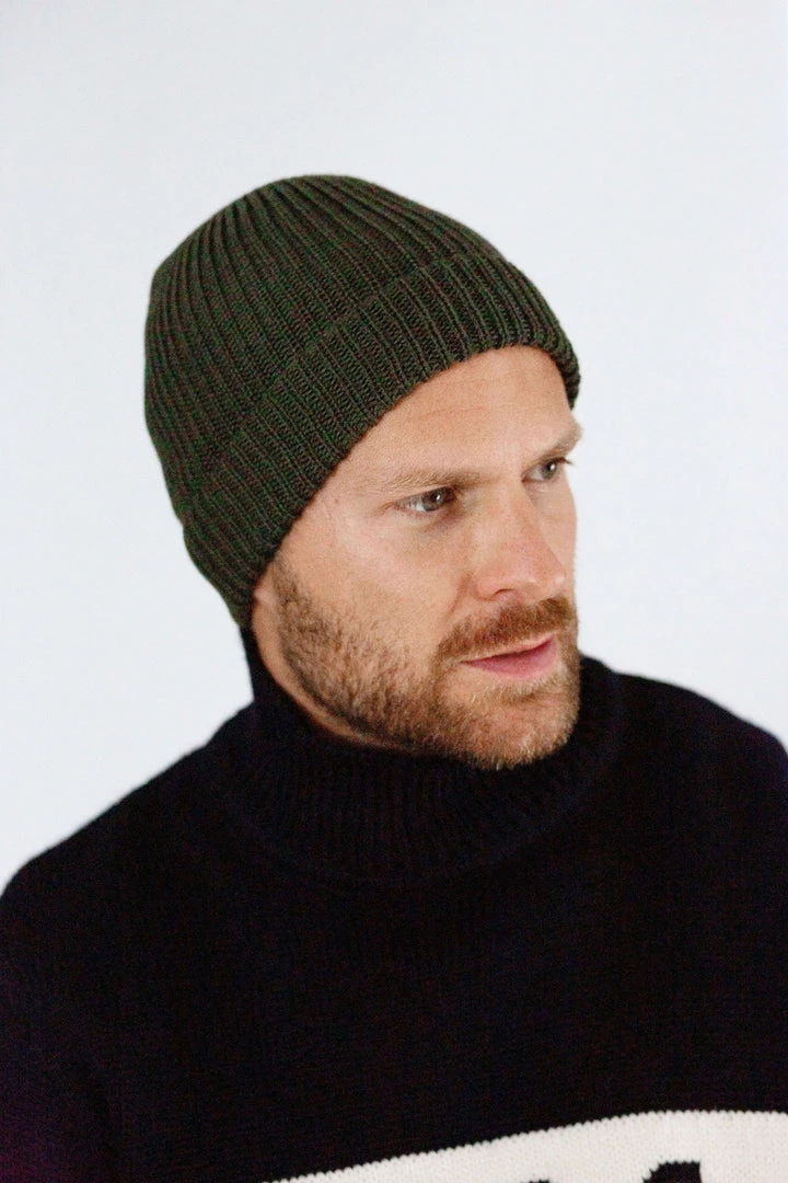 Peregrine - Porter Ribbed Beanie In Olive Knitwear 4 Peregrine - Porter Ribbed Beanie In Olive Knitwear