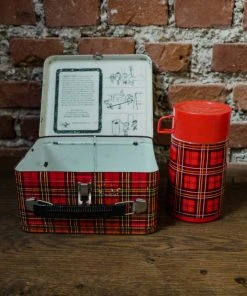 The Rugged Society Antiques&Collectibles 1950's Aladdin Red Plaid Lunch Box With Thermos