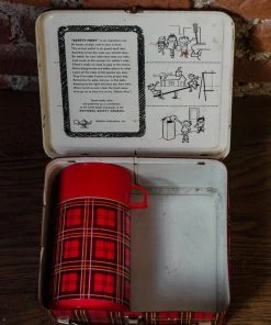 The Rugged Society Antiques&Collectibles 1950's Aladdin Red Plaid Lunch Box With Thermos