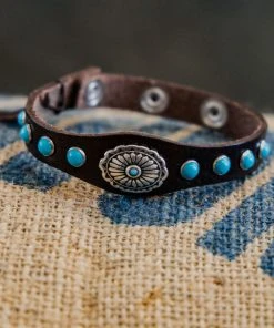 Accessories Alberto Luti - Turquoise Bracelet In Dark Brown Leather