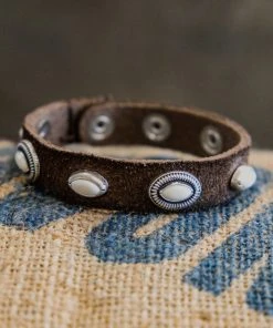 Accessories Alberto Luti - White Ovals Bracelet In Suede Dark Brown Leather