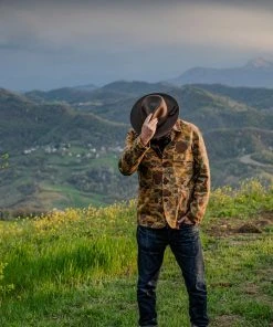 New Universal Works Patched Mill Bakers Jacket In Sand/Khaki Cotton Camo