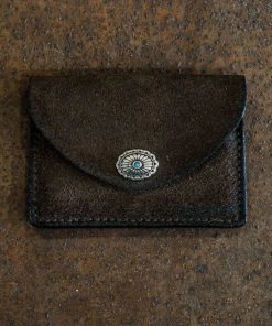 Alberto Luti - Card And Coins Holder In Suede Dark Brown Leather