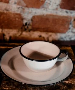 Antiques Set Of 2 Enamel Coffee Cups With Plates (we Sell The Couple: 2 Cups + 2 Plates)