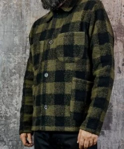 Universal Works - Lumber Jacket In Olive Checked Wool Fleece Outerwear&jackets