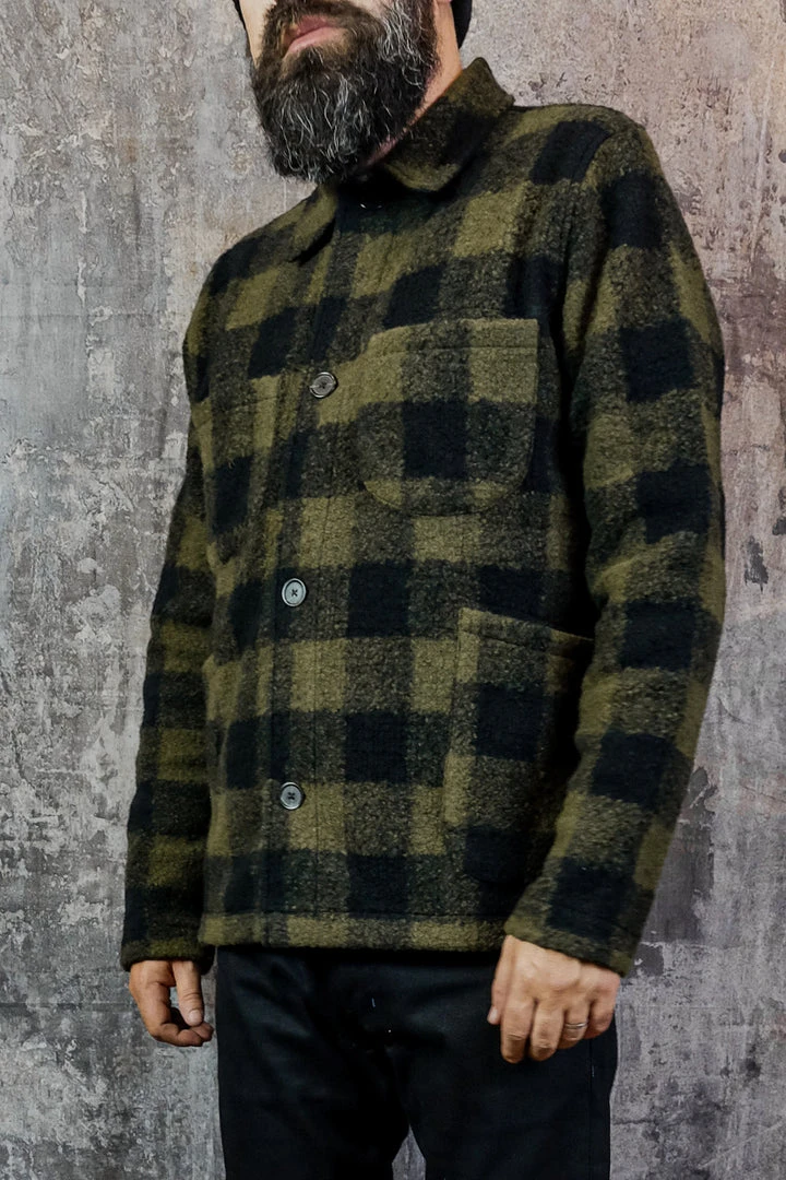 Universal Works - Lumber Jacket In Olive Checked Wool Fleece Outerwear&jackets 3 Universal Works - Lumber Jacket In Olive Checked Wool Fleece Outerwear&jackets