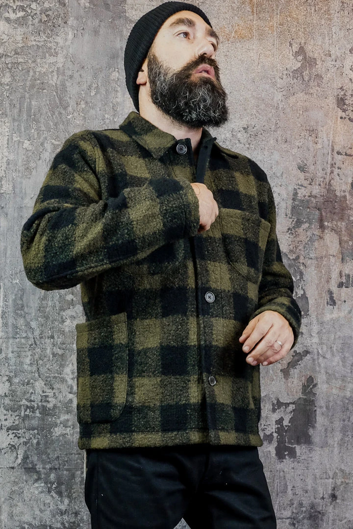 Universal Works - Lumber Jacket In Olive Checked Wool Fleece Outerwear&jackets 4 Universal Works - Lumber Jacket In Olive Checked Wool Fleece Outerwear&jackets