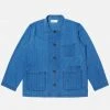 Universal Works Bakers Overshirt/Jacket In Washed Indigo Herringbone Denim