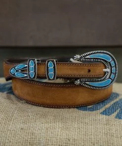 Alberto Luti - Turquoise Jewel Buckle Leather Belt In Vintage Suede