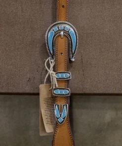 Alberto Luti - Turquoise Jewel Buckle Leather Belt In Vintage Suede