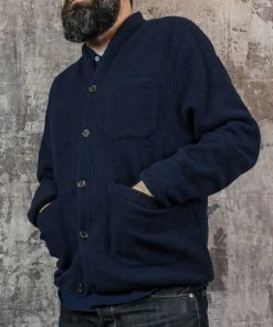 Knitwear Universal Works - Cardigan In Navy Wool Fleece