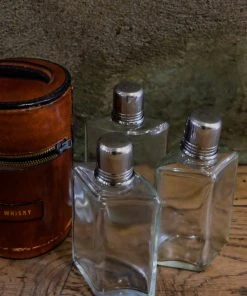 The Rugged Society Vintage Leather Case - Liquor Travel Kit With Three Glass Flasks Antiques&Collectibles
