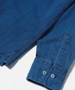 Universal Works - Treck Shirt In Washed Indigo Herringbone Denim New