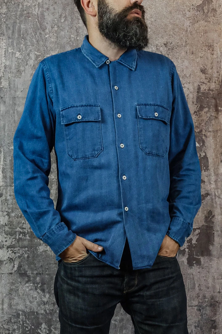 Shirts&Overshirts Universal Works - Worker Shirt In Washed Indigo Herringbone Denim 3 Shirts&Overshirts Universal Works - Worker Shirt In Washed Indigo Herringbone Denim